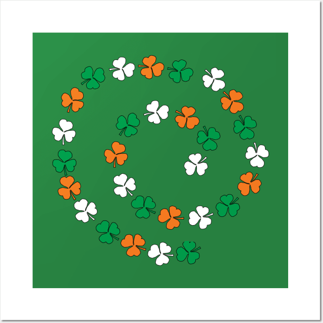 Green White Orange St Patricks Day Shamrock Spiral Wall Art by ellenhenryart